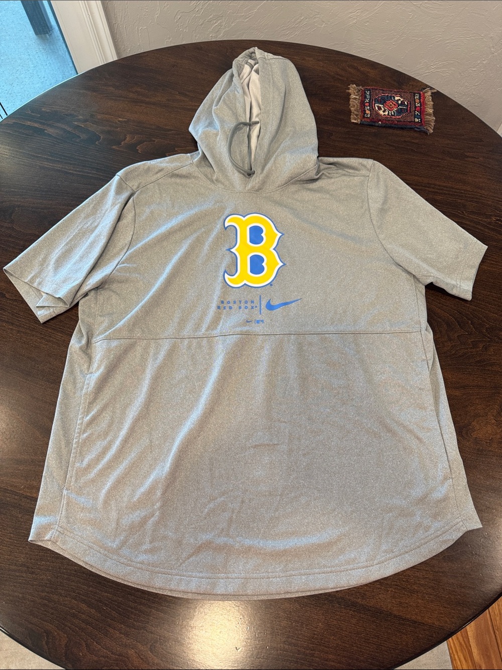 Nike Gray Hooded Short Sleeve Boston Red Sox Tee with Front Pocket